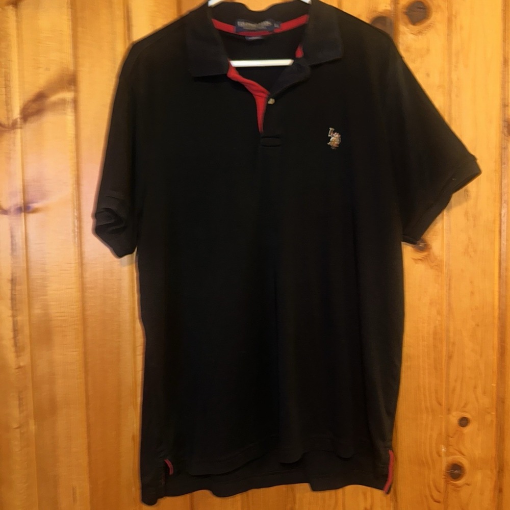 Men's Black Polo Shirt Red Trim Size Large – U.S. Polo Assn Luxury Feel